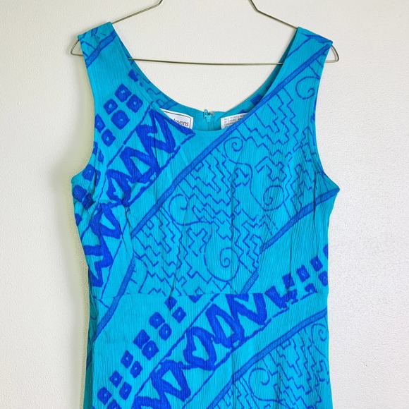 VTG 80s 90s Karin Stevens 100% rayon blue teal abstract stripe maxi dress Size 8 - Picture 11 of 11